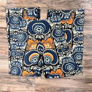 H&M Floral Casual Wide Leg Pants Orange & Blue Size 6
